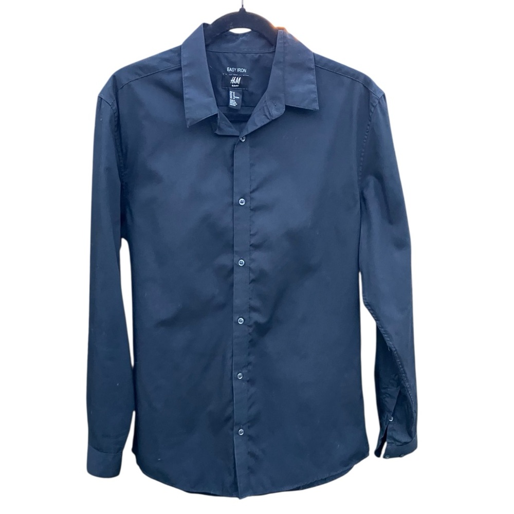 H&M Men's Slim Fit Black Button Up Shirt M Minimalist